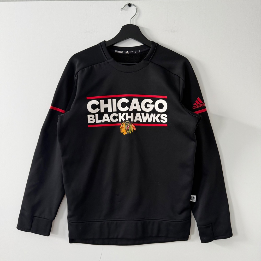 Adidas Chicago Blackhawks NHL Crewneck Sweatshirt Mens Small Black D78620
